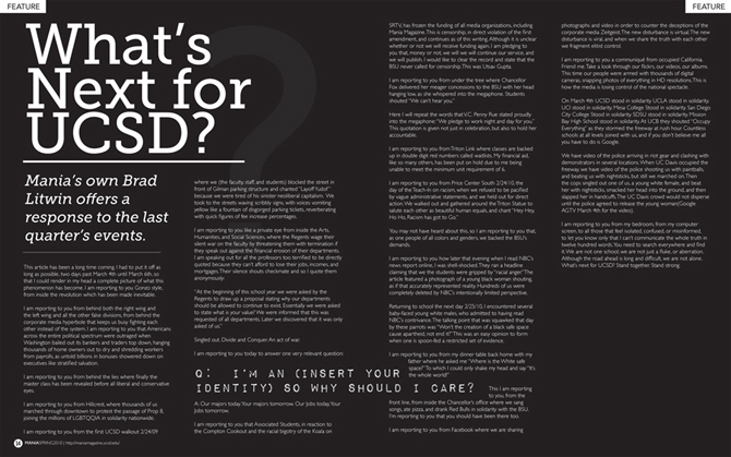 A spread for an article titled 'What's Next for UCSD?'
