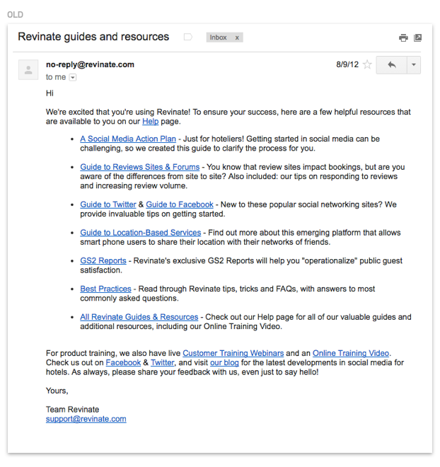 Screenshot of the old Guides & Resources email